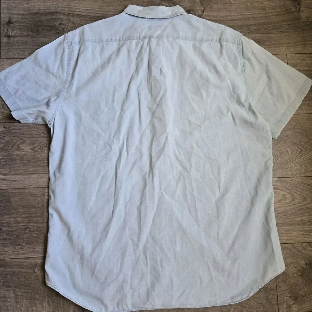 J.Crew Organic Cotton Button Up Shirt Mens XXLT Light Blue Short Sleeve Classic